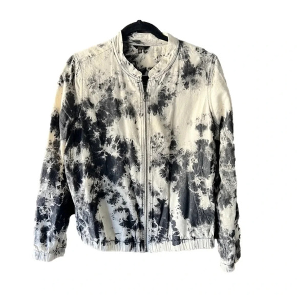 1250C Cream & Grey Tye Dye Zip Up Bomber Jacket Size Medium - Picture 1 of 6